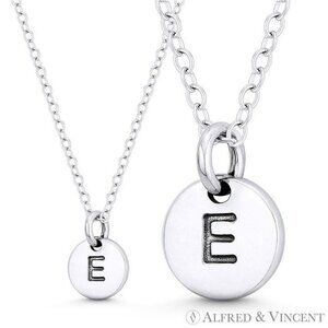 Initial Letter "E" Engraved Tiny Circle Pendant in .925 Sterling Silver